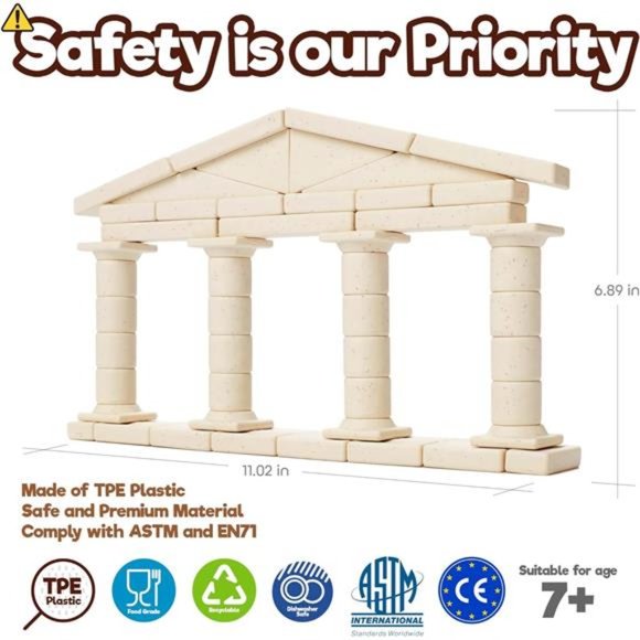Ancient Greek Facade Stem Toys Stackable Building Blocks for Kid, 55 Pcs - Picture 6 of 6